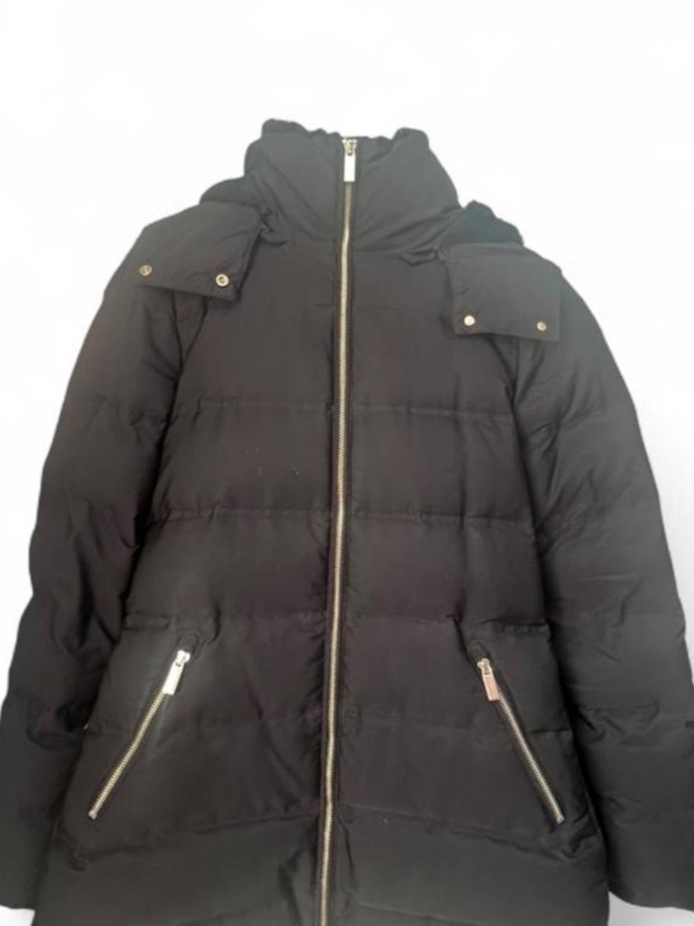 ZARA Black Down Puffer Coat Size Small Removable Faux Fur & Hood Winter